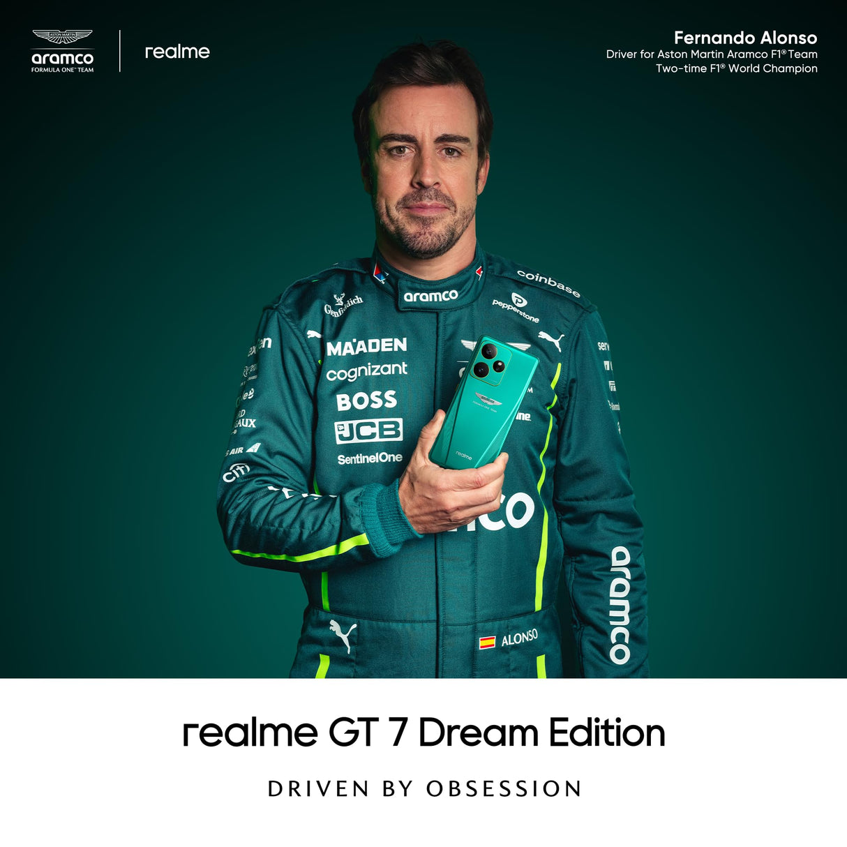 realme GT7 5G Smartphone,16+512GB,Aston Martin Green,Batería 7000 mAh,Carga 120W,Procesador Dimensity 9400e,IMX906 50MP Cámara,AI Planner