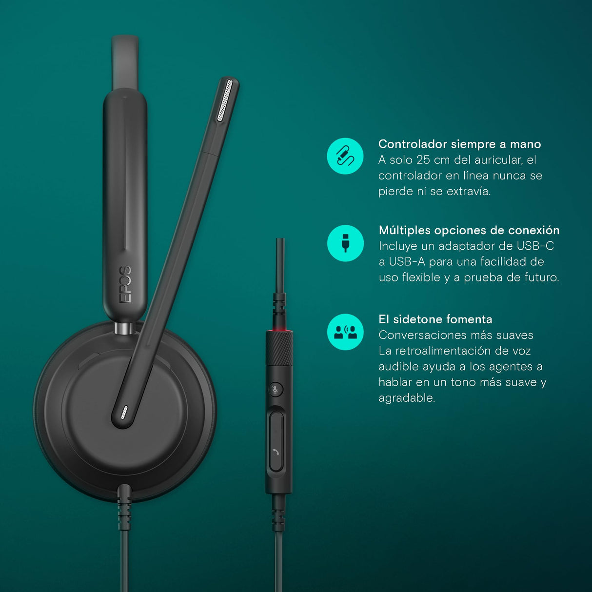 EPOS Impact 760 Auriculares USB-C y USB-A con Micrófono y Cancelación de Ruido, para Oficina y Negocios