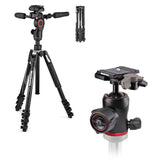 Manfrotto Befree 3-Way Live Advanced Kit de Viaje en Aluminio con Cabezal Fluido para Videocámaras y Cámaras Compactas, y Cabezal de Bola 494, Accesorios para Creadores de Contenido y Vlogging