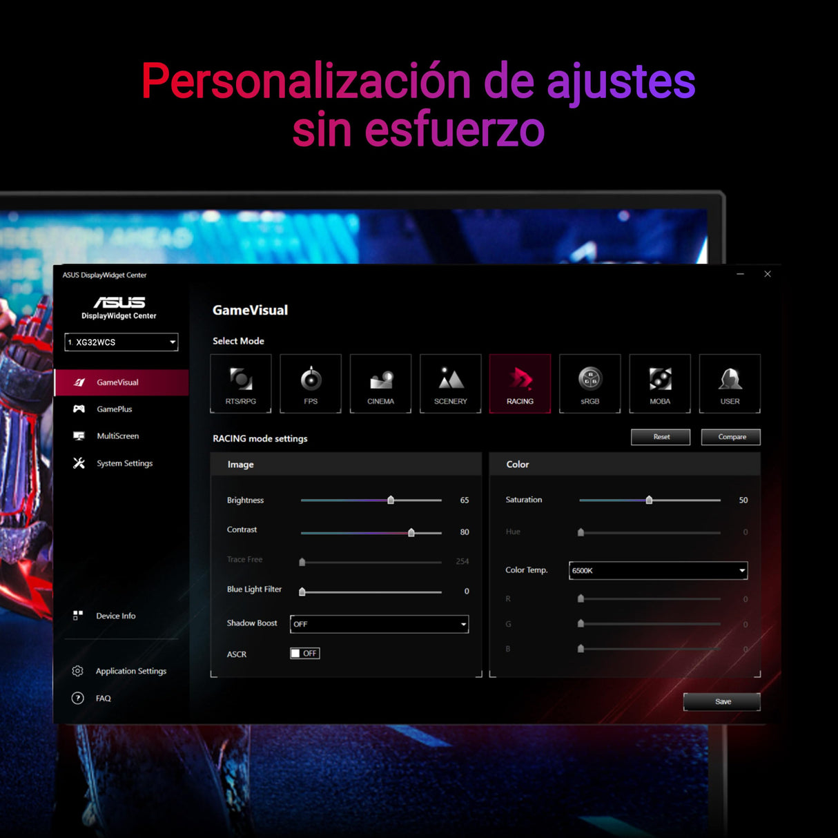ASUS ROG Strix XG32WCS - Monitor Gaming USB Tipo-C de 32 Pulgadas 2560x1440, Curvo, 180 Hz (sobre 144 Hz), 1ms (GTG), Fast VA, EMLB Sync, FreeSync, Soporte para trípode, HDR