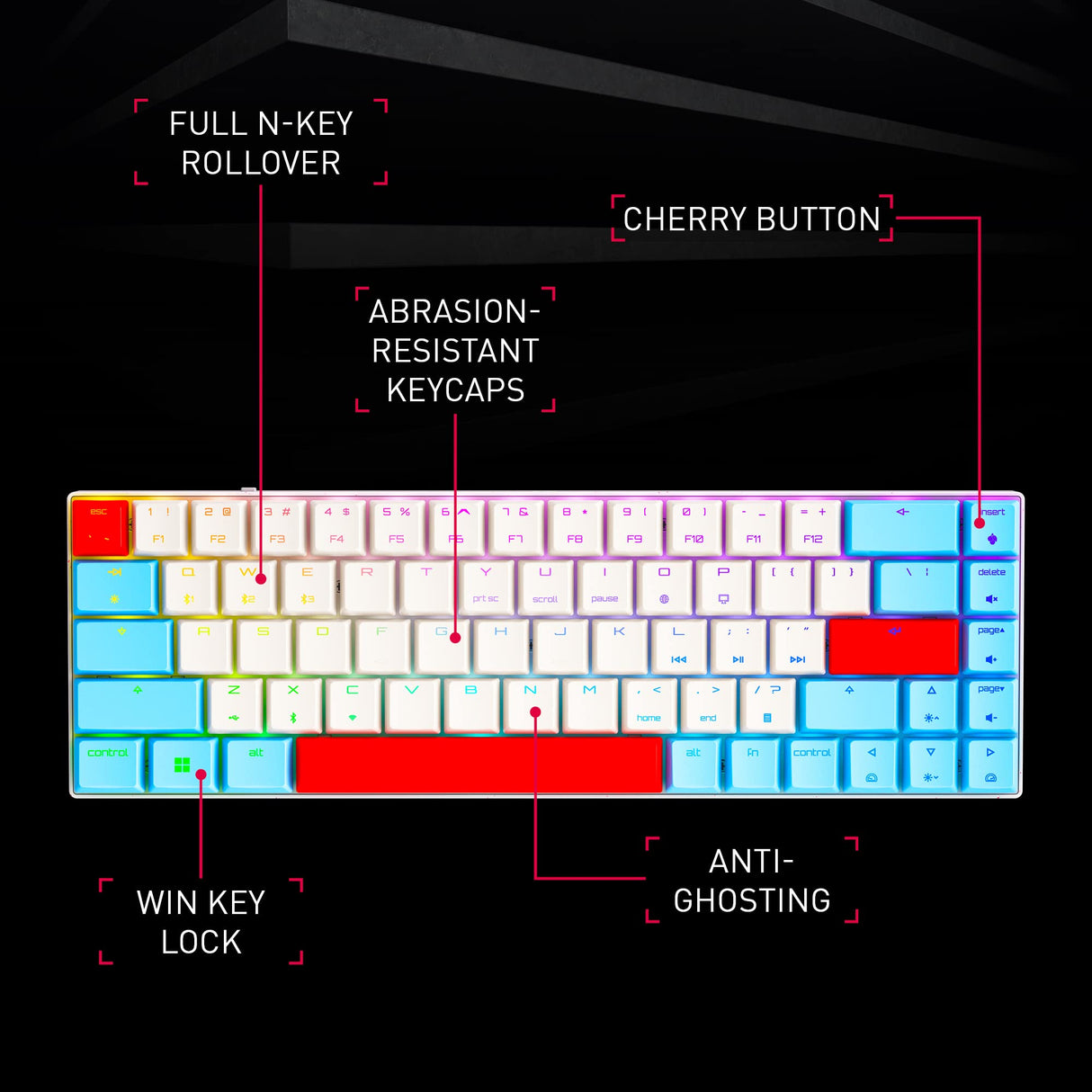 CHERRY MX-LP 2.1 Compact Wireless, Teclado Inalámbrico Compacto de Gaming con 69 Teclas, Distribución de Teclado Francés (AZERTY), Switches Mecánicos MX LOW PROFILE SPEED, Blanco