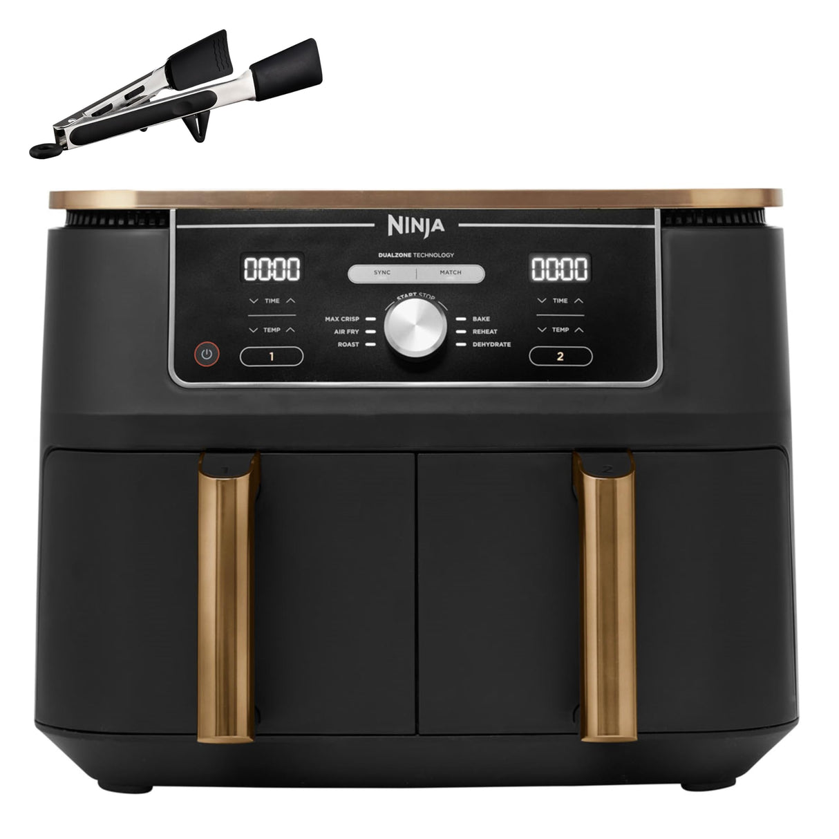 Ninja Freidora de aire Foodi MAX [AF400EUCP] doble compartimento, 9,5 l de capacidad, 2 cajones, 6 funciones, cobre
