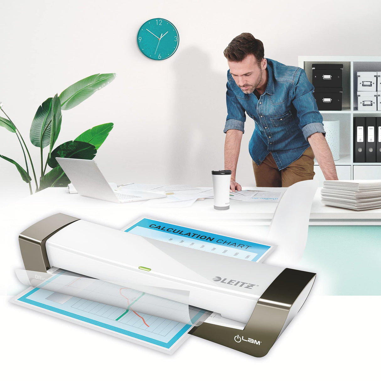 LEITZ 72510084 - Plastificadora térmica iLAM Office DIN A4 color plata/blanco