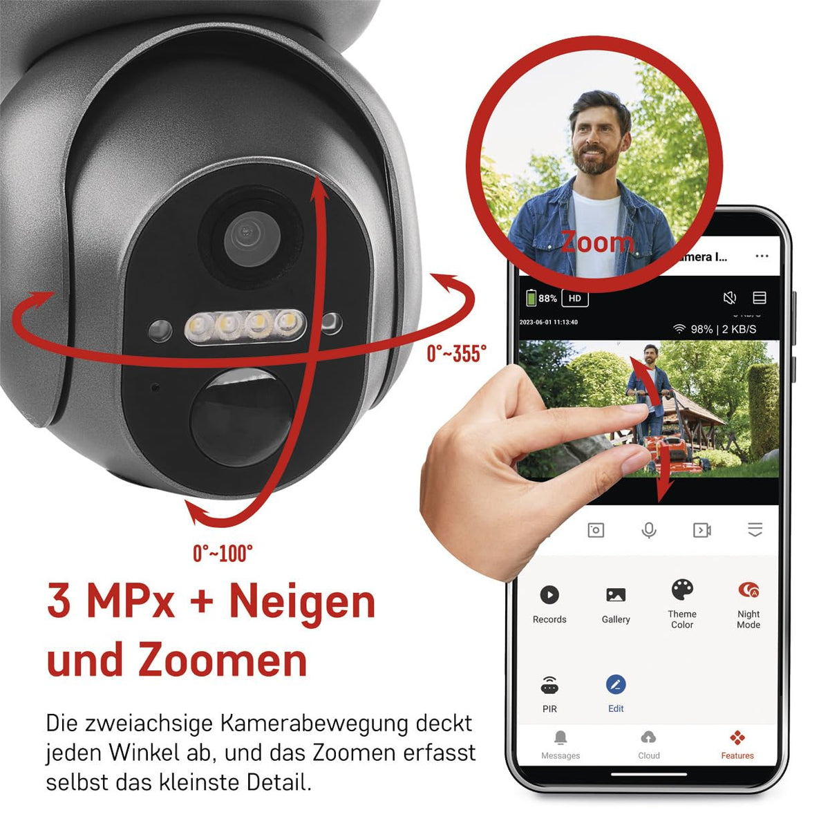 EMOS GoSmart - Cámara de vigilancia Inteligente para el Aire Libre - Cámara IP giratoria de 3 MP 4G/LTE y aplicación - Detección de Movimiento, visión Nocturna, batería de Panel Solar, Compatible con