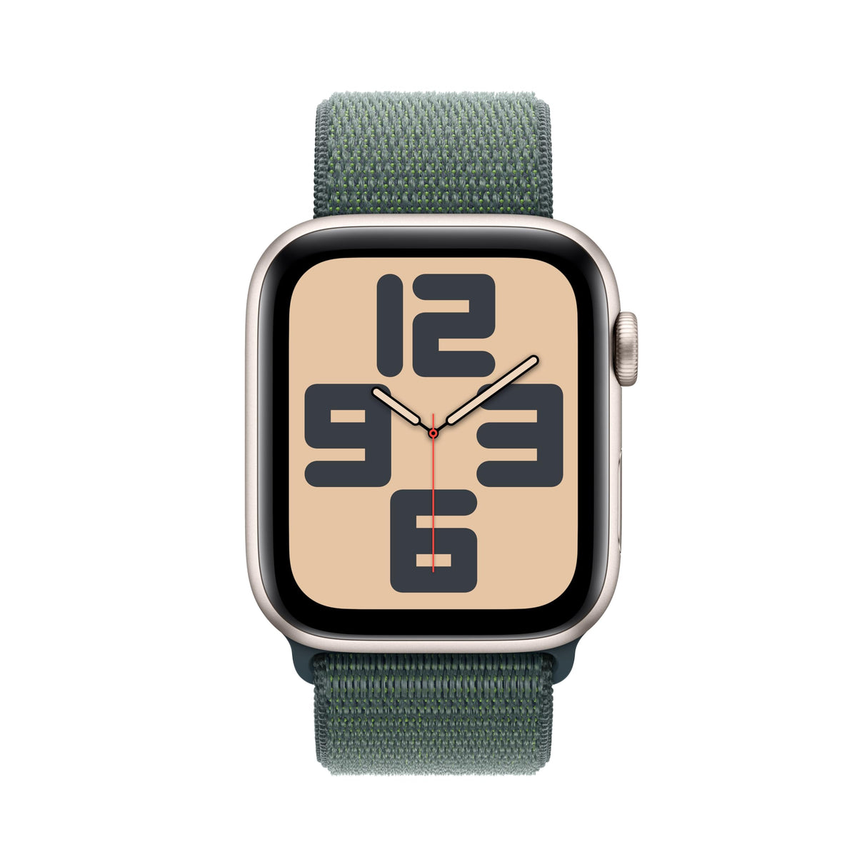 Apple Watch SE de 2.ª generación GPS Smartwatch con Caja de Aluminio en Blanco Estrella de 44 mm y Correa Loop Deportiva Verde Lago. Monitores de entreno y sueño y Neutro en Carbono