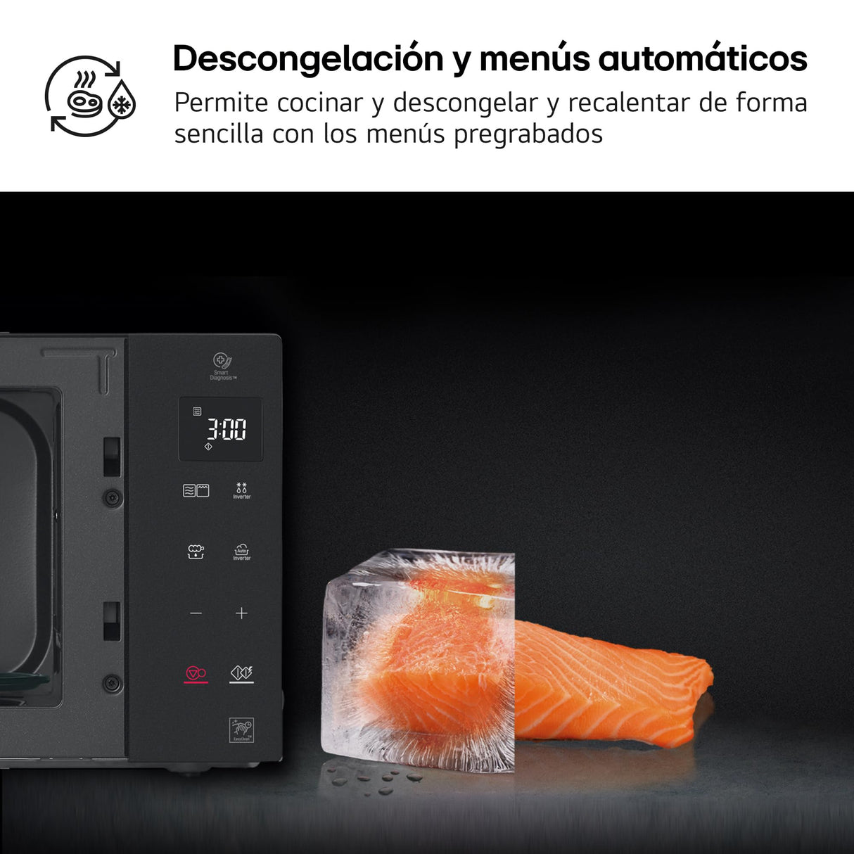 LG MH7235GPS - Microondas con Grill 2 en 1, 32L, Smart Inverter 1200 W, Panel Táctil y Giratorio, Cocina Rápida y Uniforme, Display LED, Easy Clan, Ahorro Energético, Negro