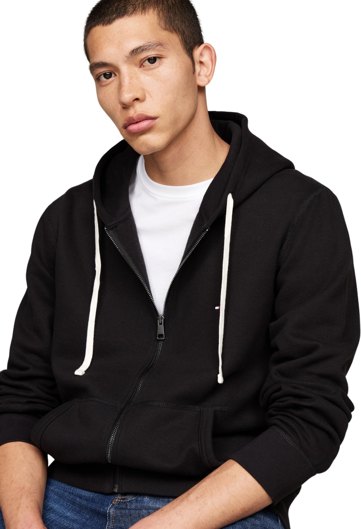 Tommy Hilfiger Hoodie con Cremallera Hombre Stack con Capucha, Negro (Black), XS
