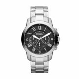 Fossil Reloj para hombre Grant, movimiento cronógrafo de cuarzo, caja de 44mm de acero inoxidable plateado con correa de acero inoxidable, FS4736