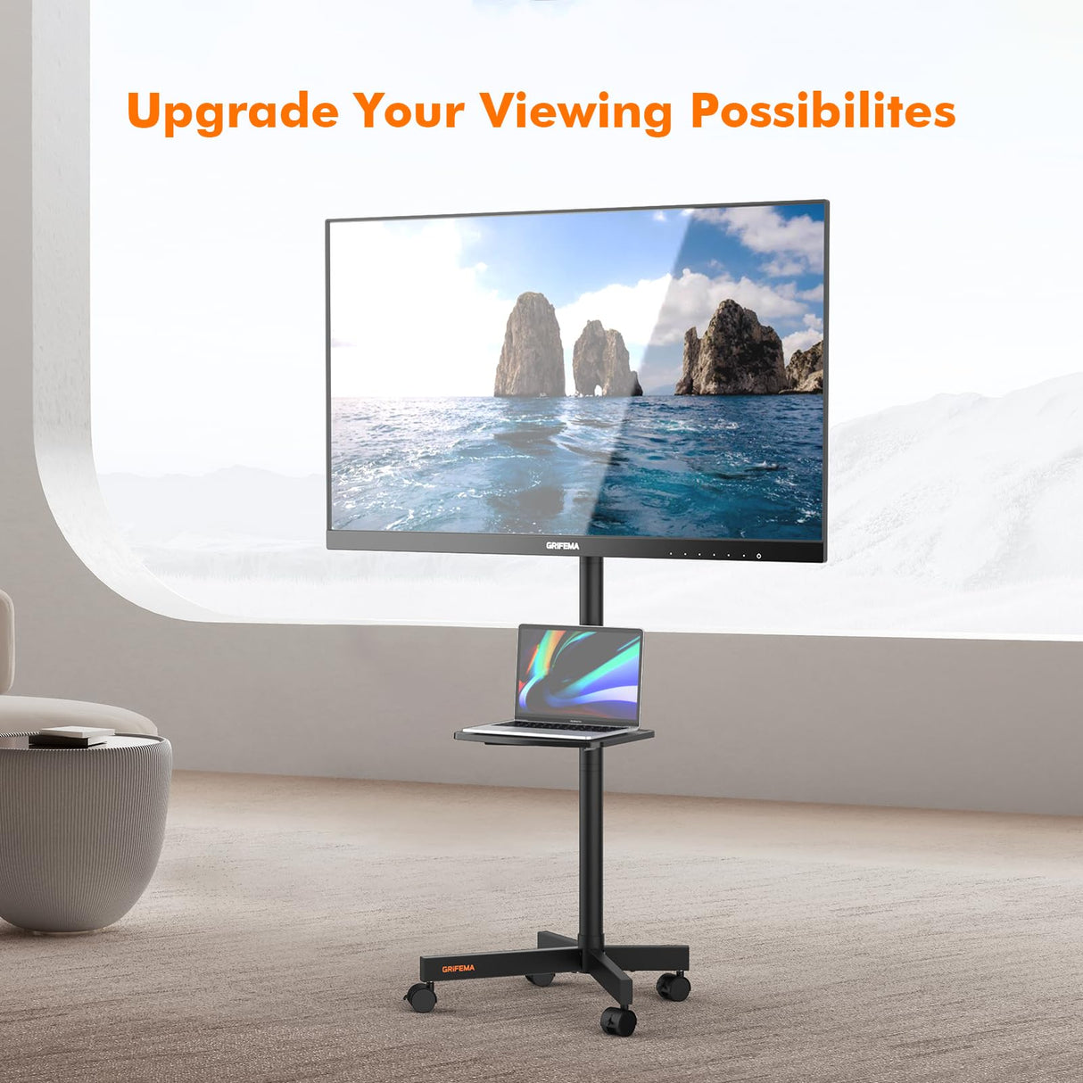 GRIFEMA GB3001 Soporte TV Ruedas para Televisores de Plasma/LCD/LED hasta 65 Pulgadas, Soporte TV Pie con Estante para Portátil, hasta 40 kg, VESA MÁX. 400x400mm, black