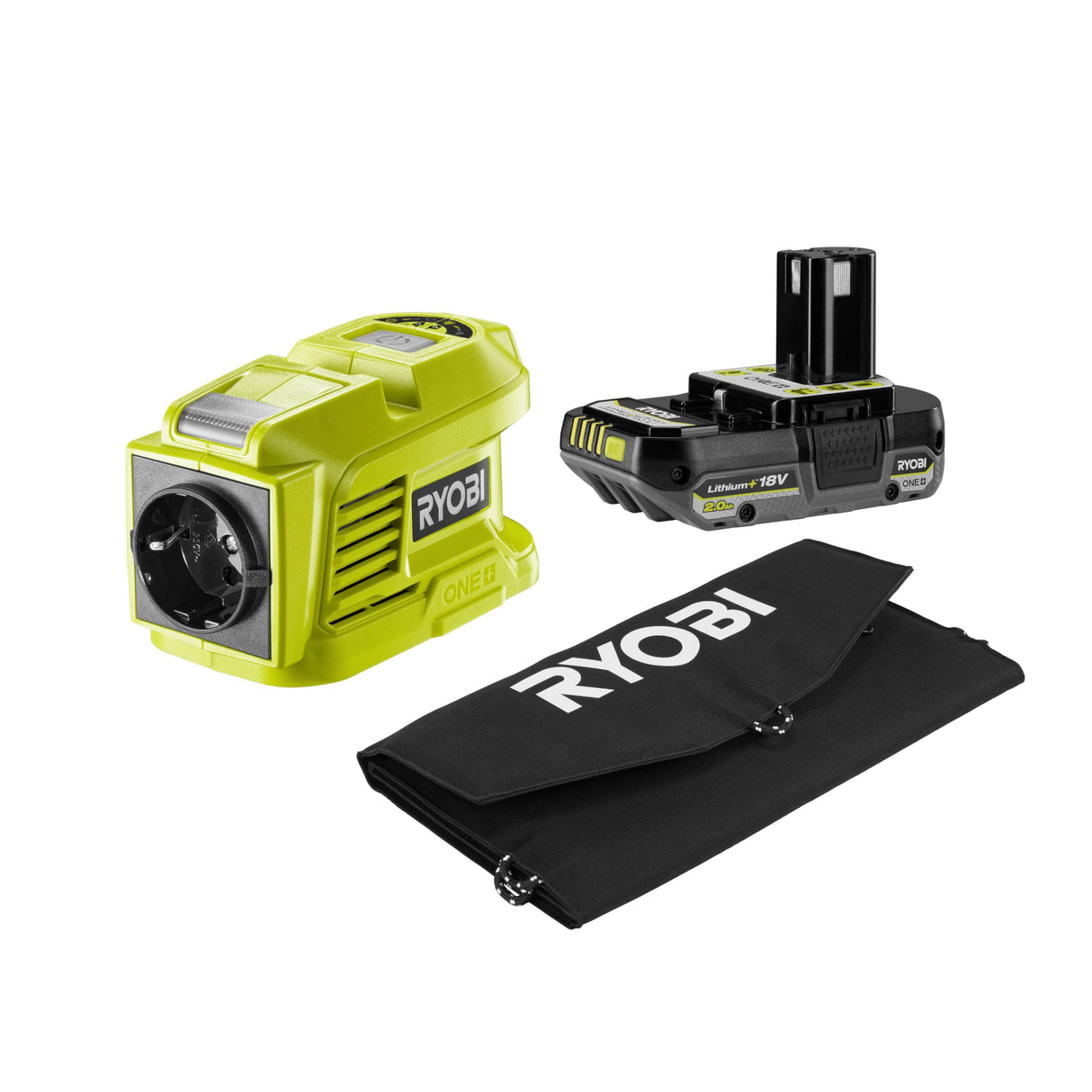 RYOBI 18V One+ Kit Solar de Viaje – Panel Solar Plegable con Power Bank y Cargador – Energía Portátil Ideal para Camping