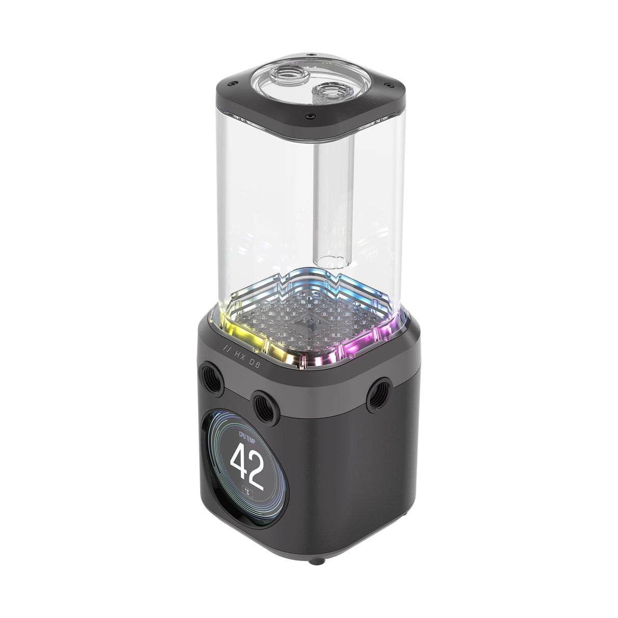 CORSAIR iCUE LINK XD6 RGB ELITE Unidad de Bomba/Depósito LCD – Bomba FlowDrive Max, Pantalla LCD IPS de 480x480, Sensor de Temperatura Integrado, 22 LED RGB Direccionables – Gris Sigilo