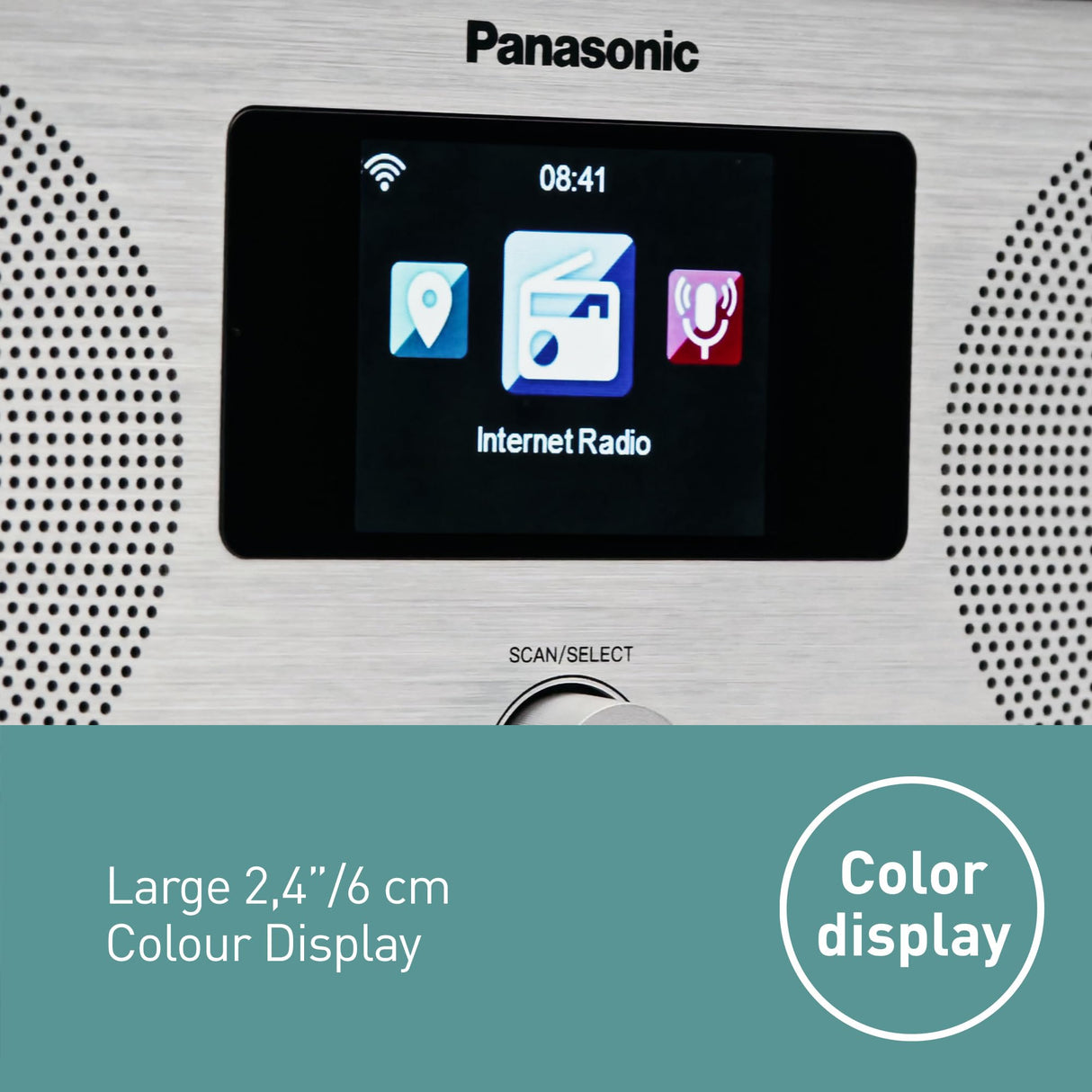 Panasonic RF-D40EGK-K Radio de Internet y Dab+/FM con Bluetooth, 6 W, Altavoces de 7,5 cm, LCD a Color TFT de 2,4", Alarma y Temporizador de Apagado, Mando a Distancia, USB, Wi-Fi, Negro