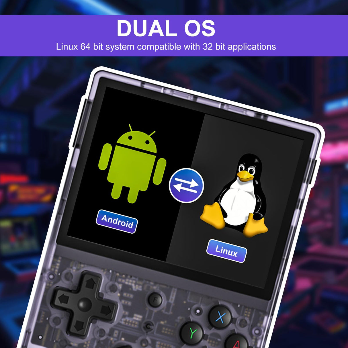 RG353V Pocket Console pantalla táctil IPS de 3,5 pulgadas, Dual OS Android 11 and Linux System, Support 5G WiFi 4.2 Bluetooth Moonlight Streaming HDMI Output Built-in 64G SD Card (Morado Transparente)