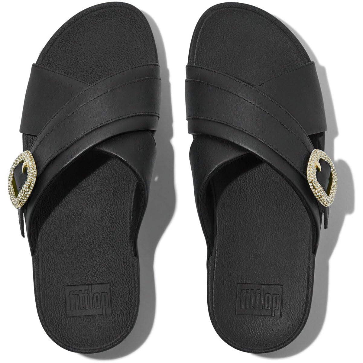 Fitflop Sandalias Cruzadas de Cuero con Hebilla de Cristal Lulu, Mujer, Black, 39 EU