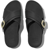 Fitflop Sandalias Cruzadas de Cuero con Hebilla de Cristal Lulu, Mujer, Black, 39 EU
