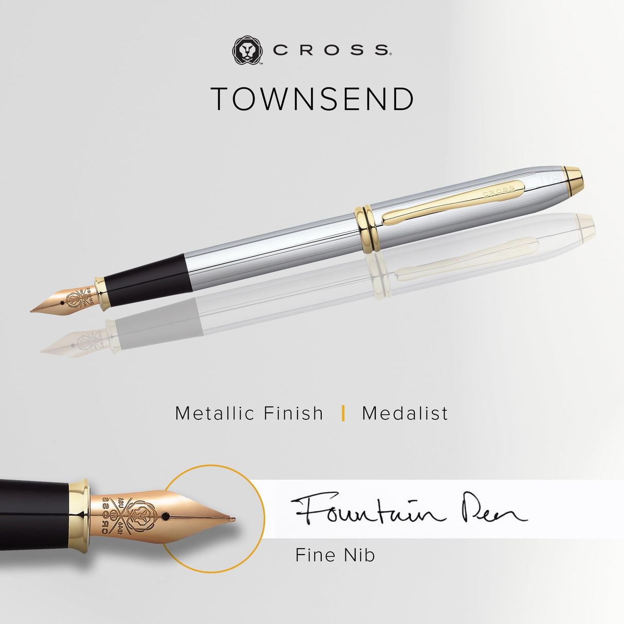 Cross Townsend - Pluma Estilográfica, Plumín Fino, Medalist (Cromo y Oro de 23 KT)