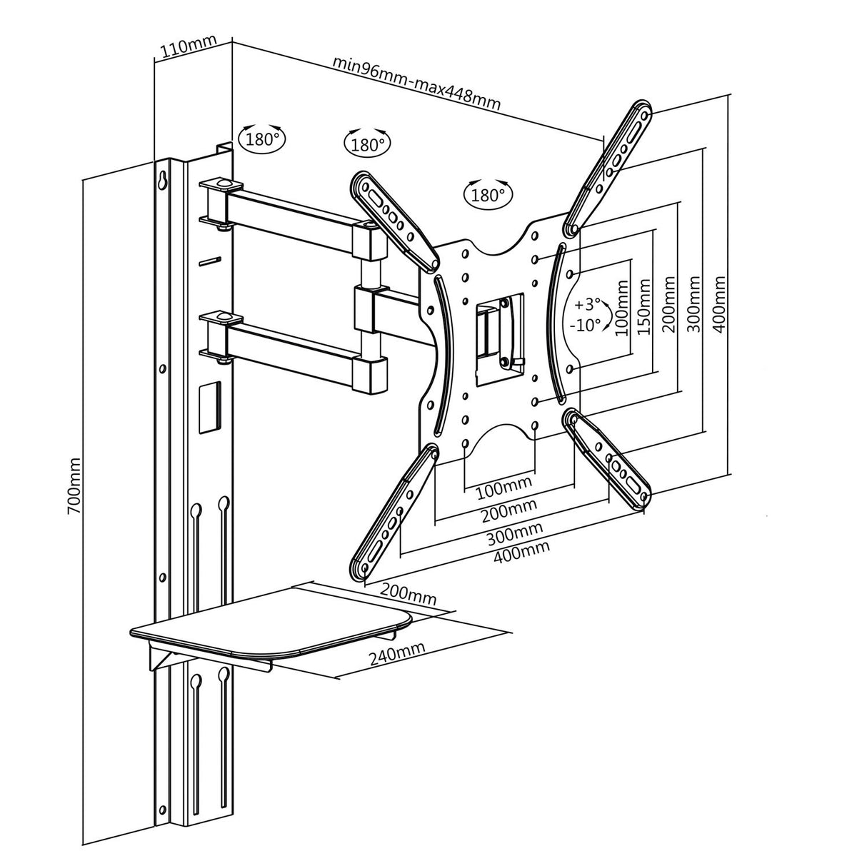 Maclean MC771-MC772 - Soporte de Pared para Pantalla con Estante para DVD (32"-55")