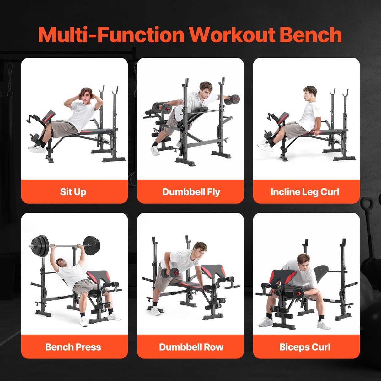 VEVOR Banco de Pesas Ajustable Multifuncional para Entrenamiento de Cuerpo Completo, Banco de Ejercicios de 300 kg para Entrenamiento de Fuerza en el Gimnasio en Casa, 1730 x 1370 x 1300 mm, Negro