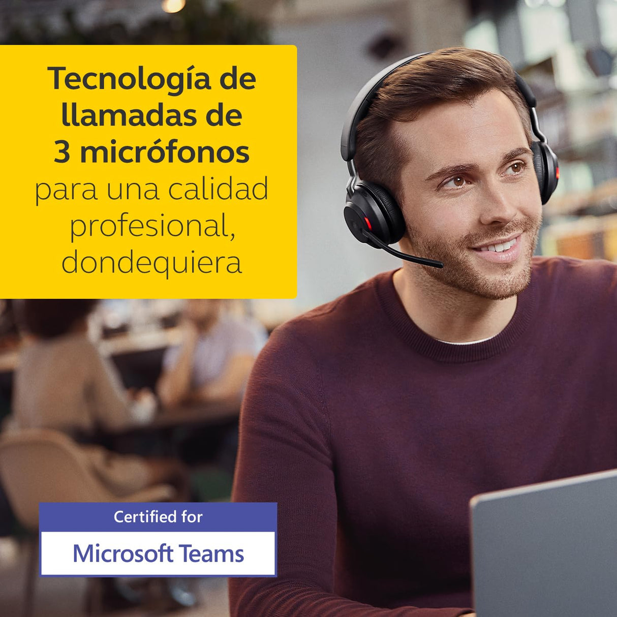 Jabra Evolve2 65 Auriculares Inalámbricos Estéreo PC con Cancelación de Ruido - Certificados para Microsoft Teams - Batería de Larga Duración - Adaptador Bluetooth USB-A - Negro