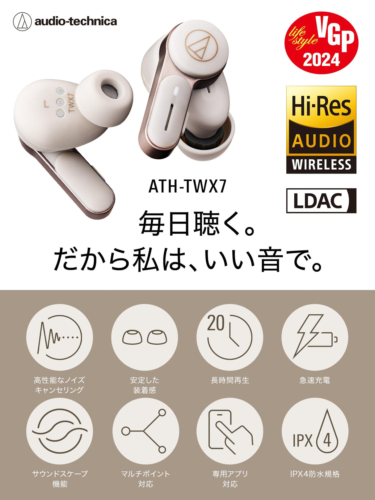 Audio-Technica Auriculares in Ear Bluetooth Iberia ATH-TWX7WH Blanco