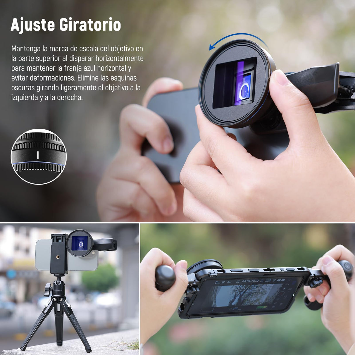 NEEWER 1.55x Lente Anamórfica Azul Compatible con iPhone, Android y Samsung Accesorios Cámaras Teléfono con Clip Rosca 17mm y Aro Adaptador Filtro 58mm, Efecto Cine Pantalla Ancha, LS-43 Ultra