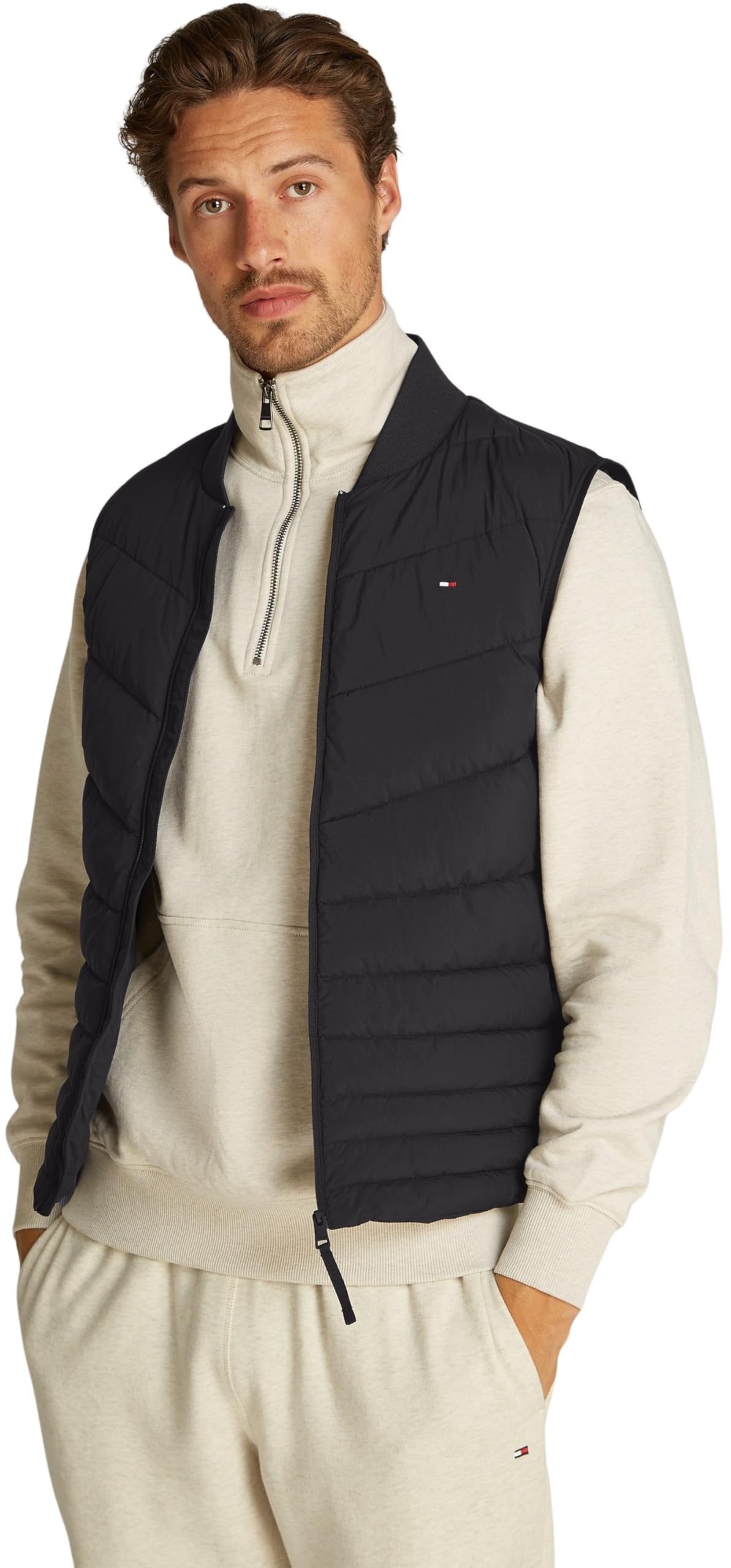 Tommy Hilfiger Chaleco Hombre Mix Quilt impermeable, Negro (Black), XXL