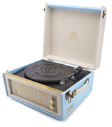 GPO Bermuda Reproductor de vinilos con patas desmontables, Bluetooth y altavoz incorporado - Azul