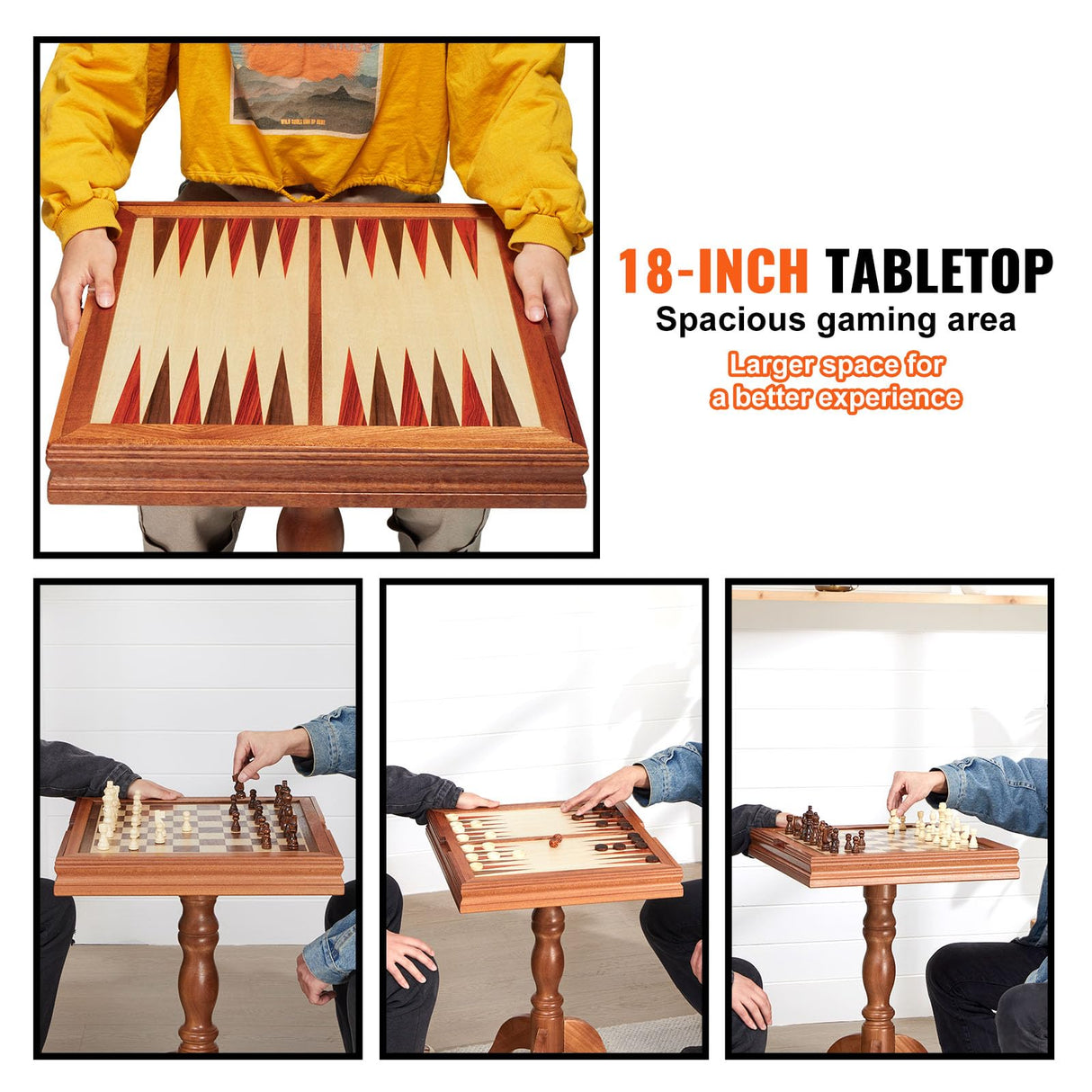 VEVOR Juego de ajedrez de Damas y Backgammon 3 en 1, Tablero de ajedrez de Madera 44 x 67,5 cm, Mesa de Juego combinada de Lujo, Materiales de Regalo Ideales para Juegos de Mesa