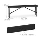 Relaxdays Conjunto Jardín Plegable, 3 Piezas, Mesa de Exterior, 2 Bancos Patio, Camping o Recepción, Efecto Ratán, Negro, Acero, 73 x 120 x 61 cm