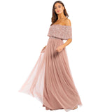 Maya Deluxe Women's Misty Green Bardot Embellished Maxi Dress Bridesmaid Vestido de Dama de Honor, Malva, 38 para Mujer