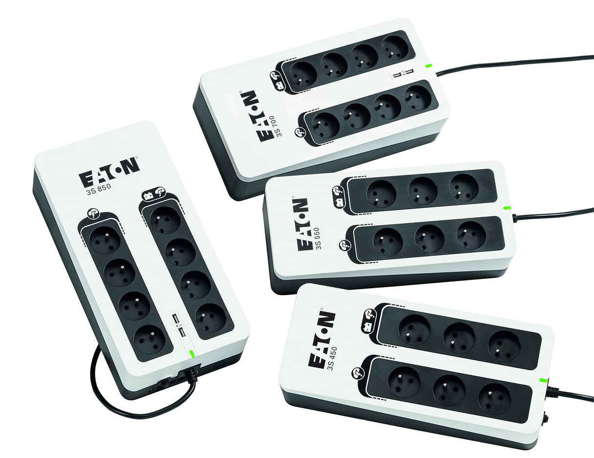 Eaton 3S 450 FR - Off-Line UPS - Sistema de alimentación ininterrumpida SAI - 3S450F - 450VA (6 Salidas Tipo FR) - Negro y Blanco