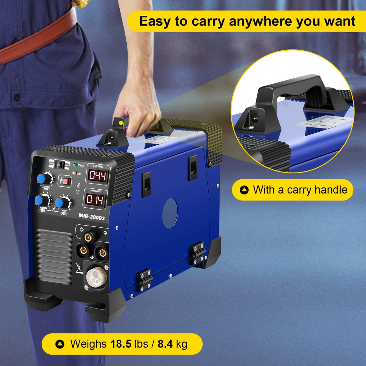 FlowerW Soldadora Inversora, Multifunción Combo 3 en 1 Soldadora MIG, TIG y STICK/MMA, 1 Fase 220 V +/- 10% 20-200 a IP21S, Azul