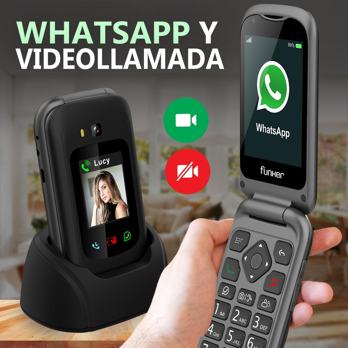 Funker E450 MAX Pro 2 - Teléfono Plegable 4G para Mayores - Whatsapp - Videollamada - Pantalla Táctil - Botón SOS - Geolocalización - Batería 1750 mAH - Compatibilidad con Audífonos - Carga Tipo C