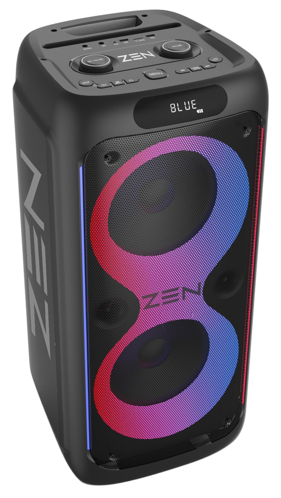Altavoz portátil Bluetooth Zen Rings Potente de 600W, 7H de batería, luces LED RGB. Altavoz Grande con TWS, Aux in, USB, entrada de micrófono, y micrófono inalámbrico, con radio FM y con gran potencia