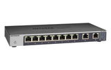 Netgear GS110MX-100UKS - Switch de red Smart Plus no gestionable (8 puertos Gigabit y 2 puertos 10G/MultiGigabit con montaje en pared o bastidor, sin ventilador) [modelo UK]