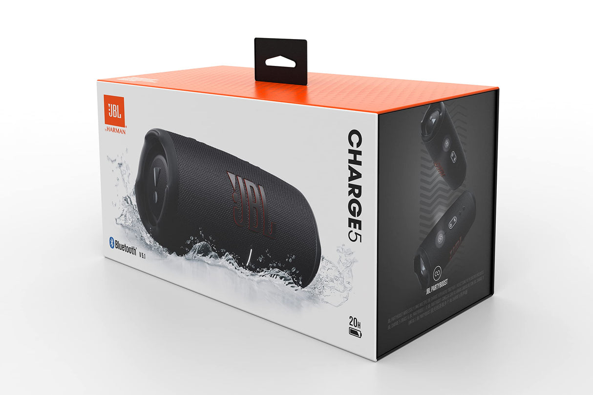 JBL Charge 5 Altavoz inalámbrico portátil con Bluetooth y batería integrada, resistente al agua (IP67), con PartyBoost para subir el nivel de la fiesta, hasta 20h de reproducción, negro