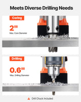 VEVOR 1350 W Taladro de Columna Magnético, Diámetro de Perforación de 50 mm, Potencia de 12500 N, Velocidad Ajustable de 0 a 800 RPM, con Vástago Weldon, para Superficies Metálicas, Industria