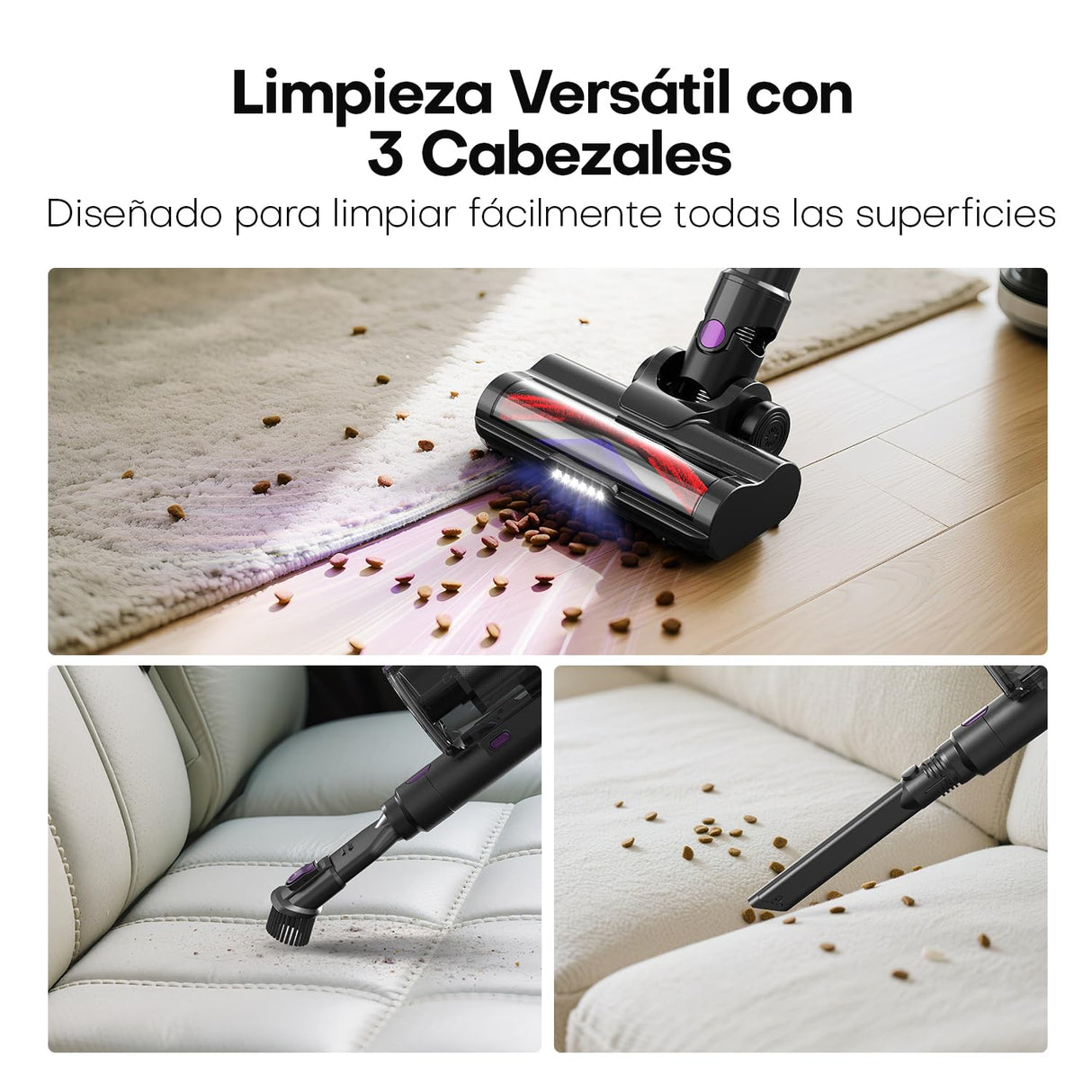 AROEVE 500W/45KPA/60min Aspiradora Escoba sin Cable con Pantalla LED, Modo Auto, Filtro 7 Etapas, Motor Brushless y Cepillo V para Suelos, Pelos, Alfombras, 500 W, 1 Liter, Morado