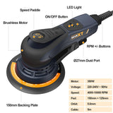 MAXXT Lijadora excéntrica sin escobillas de 5,0 mm, 230 V, con cableado trinúcleo, versátil lijadora eléctrica con ritmo variable y 10 discos abrasivos, con cable