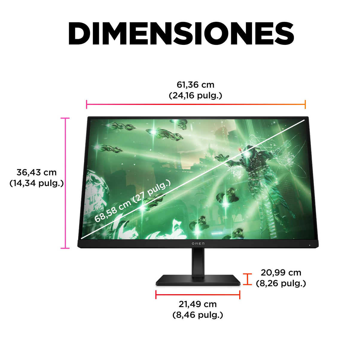 HP OMEN 27q - Monitor Gaming 27" QHD (2560 x 1440 a 165 Hz, IPS, 16:9, 1ms, HDMI, Antirreflejo, HDR, DisplayPort, AMD FreeSync Premium, Compatible con Consolas) Negro