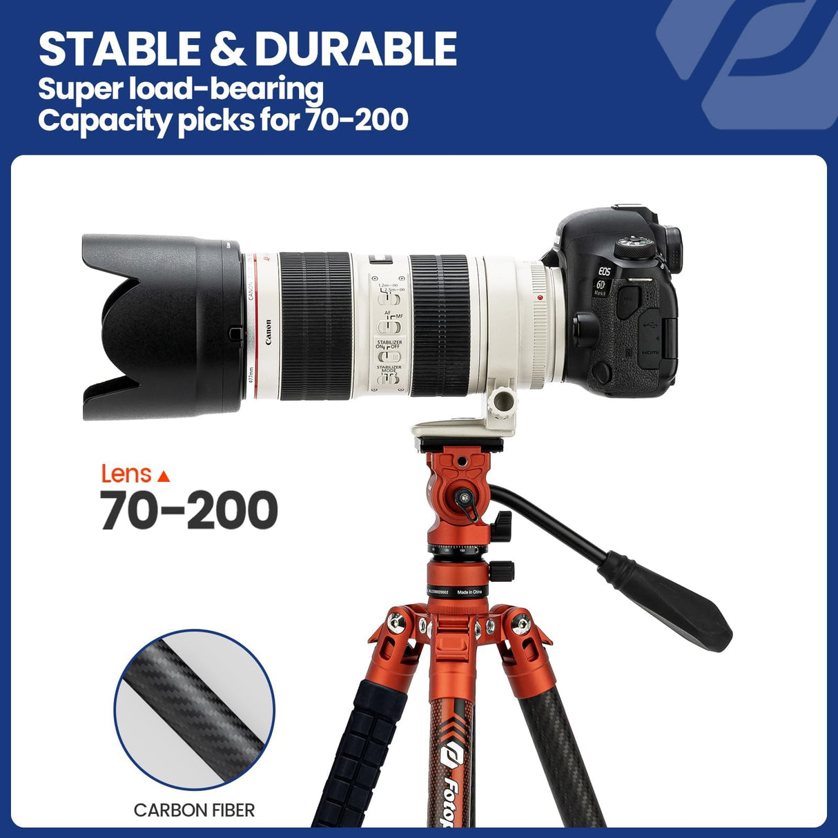 Fotopro X-Aircross 3 Video - Trípode Ligero para cámara de Viaje de 62 Pulgadas con Cabezal de Fluido de 2,35 Libras, trípode de Fibra de Carbono para cámara DSLR