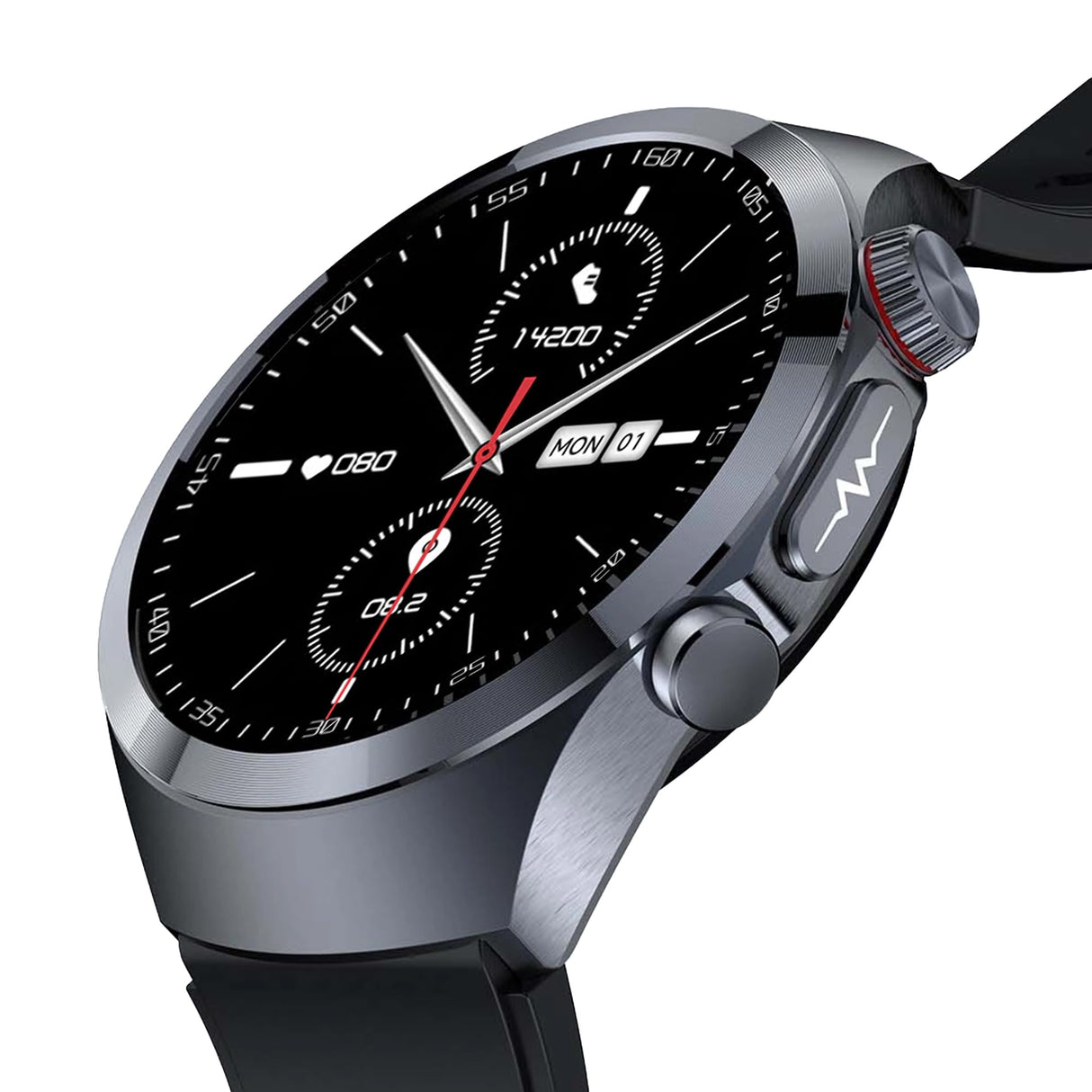 Knauermann PRO 3 Plus redondo (2025), reloj sanitario, reloj inteligente con función telefónica, pectoral ECG Plus HRV y función SOS, pantalla AMOLED BT Bluetooth, apnea del sueño, correa de silicona,