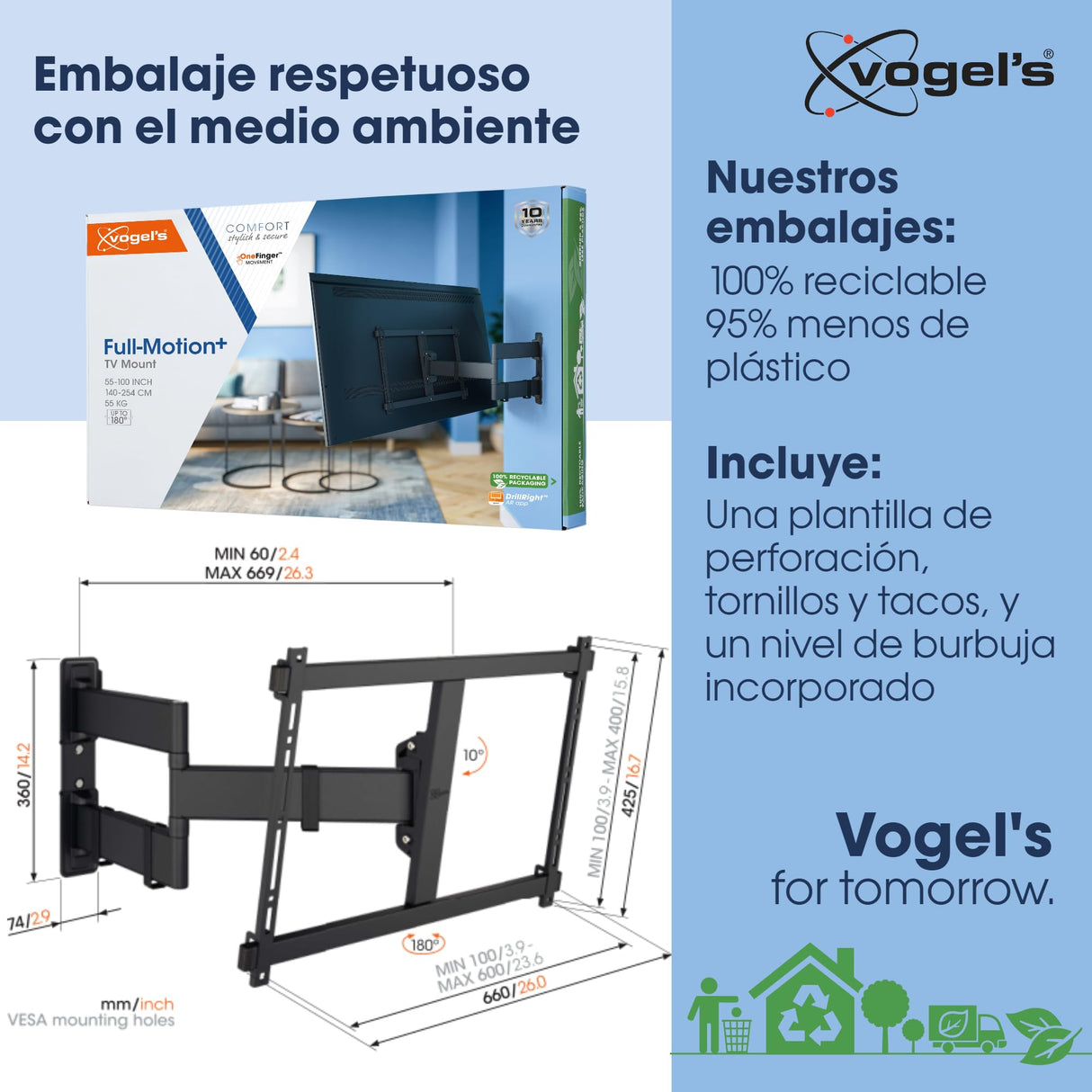 Vogel's Comfort TVM 3845 - Soporte de Pared Giratorio para televisores de hasta 100 Pulgadas, hasta 55 kg, Certificado TÜV, Giratorio hasta 180°, máx. VESA 600 x 400, compatibilidad Universal