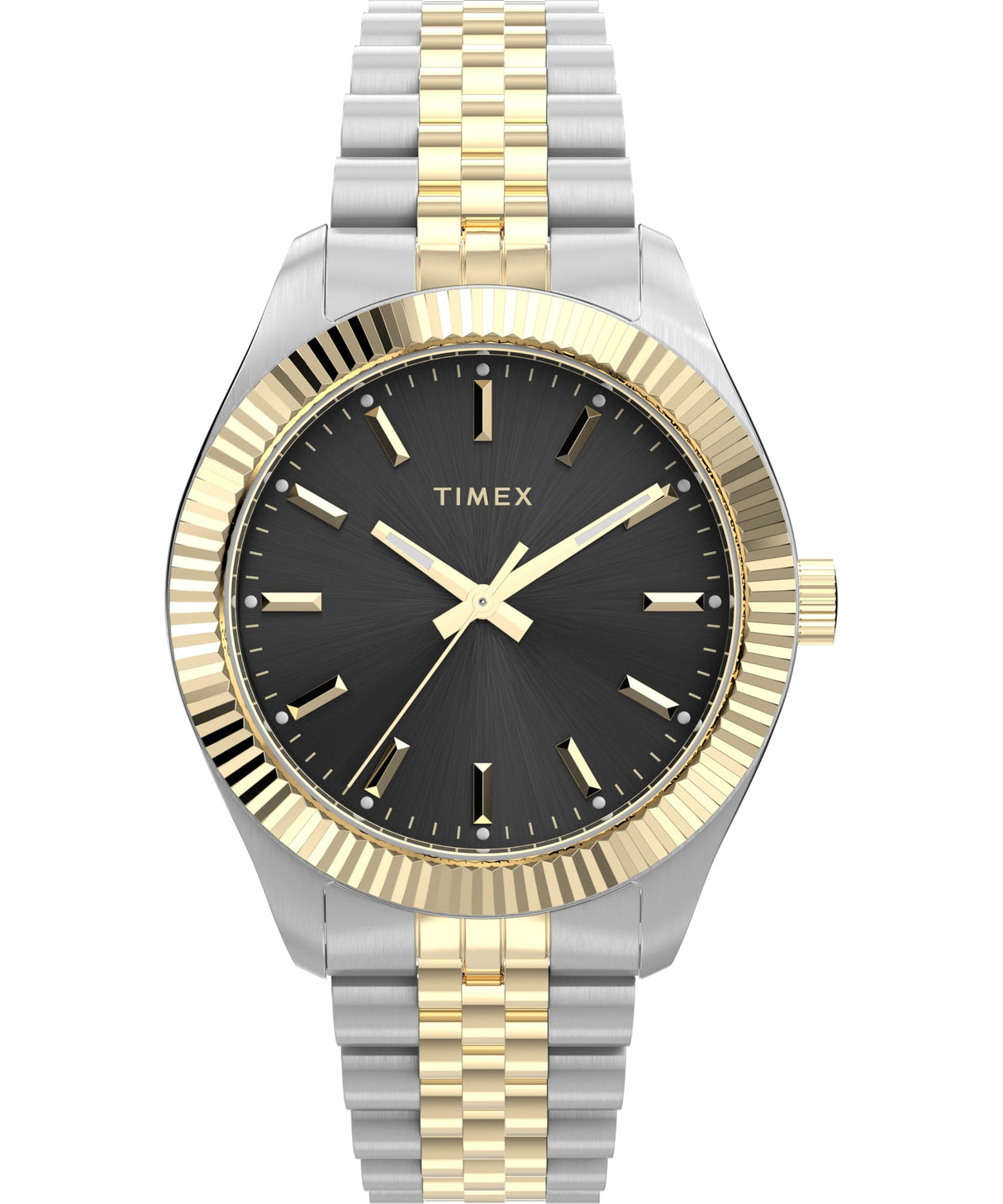 Timex Trend Reloj para Mujer, Pulsera de Acero Inoxidable Bicolor, Esfera Negra, Caja Dorada, 36 mm, TW2Y27900