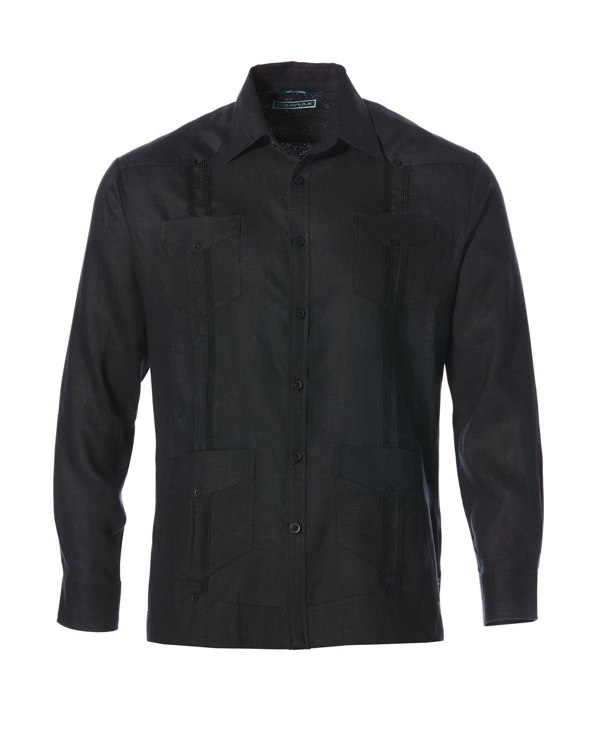 Cubavera - Camiseta de Manga Larga para Hombre (100% Lino), diseño de Guayabera - Negro - 3X-Large Tall