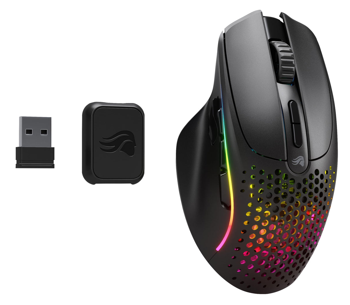 Glorious Gaming Model I 2 Wireless Ratón gaming inalámbrico - Híbrido 2,4 GHz y Bluetooth, superligero, 9 botones (2 intercambiables), RGB, gran batería, MMO/MOBA/FPS, reposapulgares lateral - Negro
