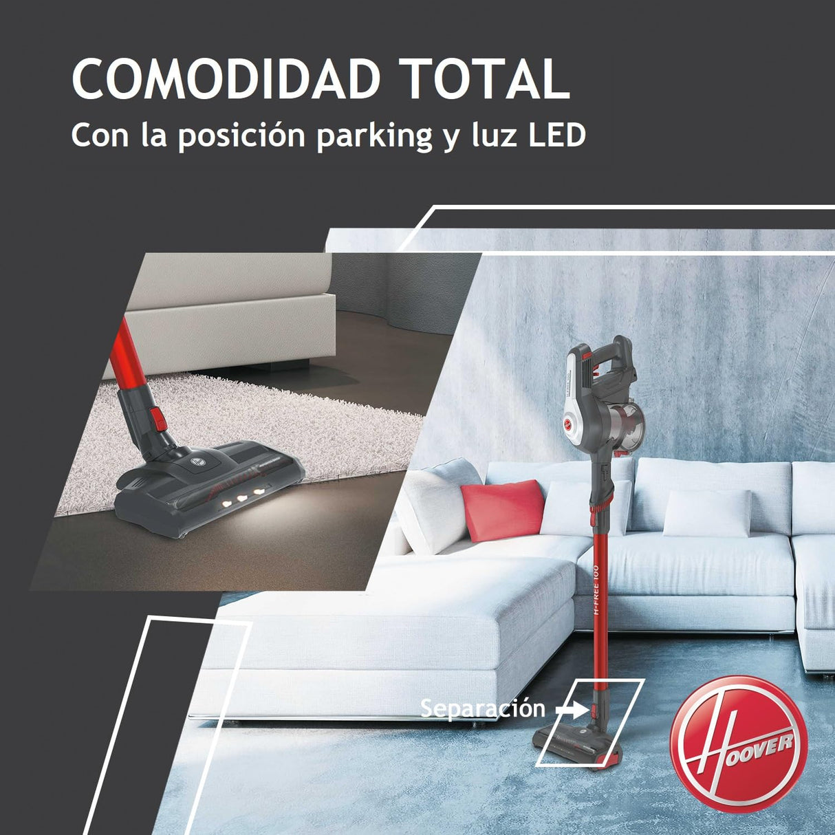 Hoover H-FREE 100 ESPECIAL MASCOTAS HF122GPT Aspiradora Escoba sin Cable, sin Bolsa, 3 en 1: Escoba, de Mano y Vertical, Cepillo Mascotas y Tapicerías, Autonomía 40min, Posición Parking, 6500Pa