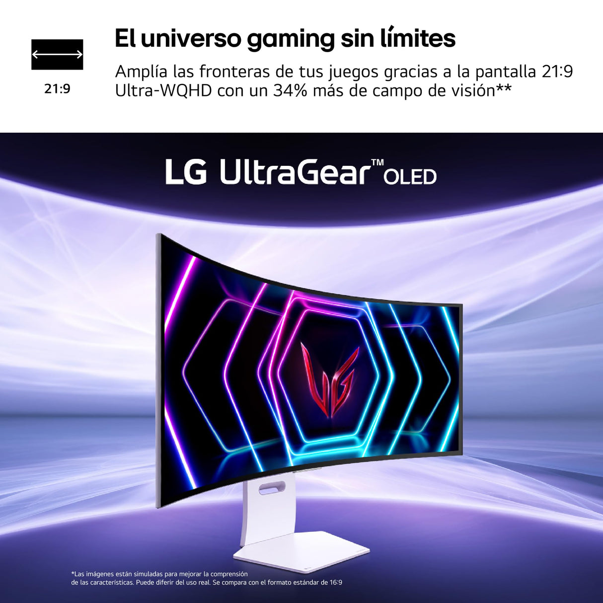LG 39GS95QE-W - Monitor Gaming Ultragear, 39", OLED WQHD, (3440x1440), 21:9, 240 Hz, 0,03 ms, Clasificación F, Tecnología Micro Lens Array +, DisplayHDR True Black 400, Blanco