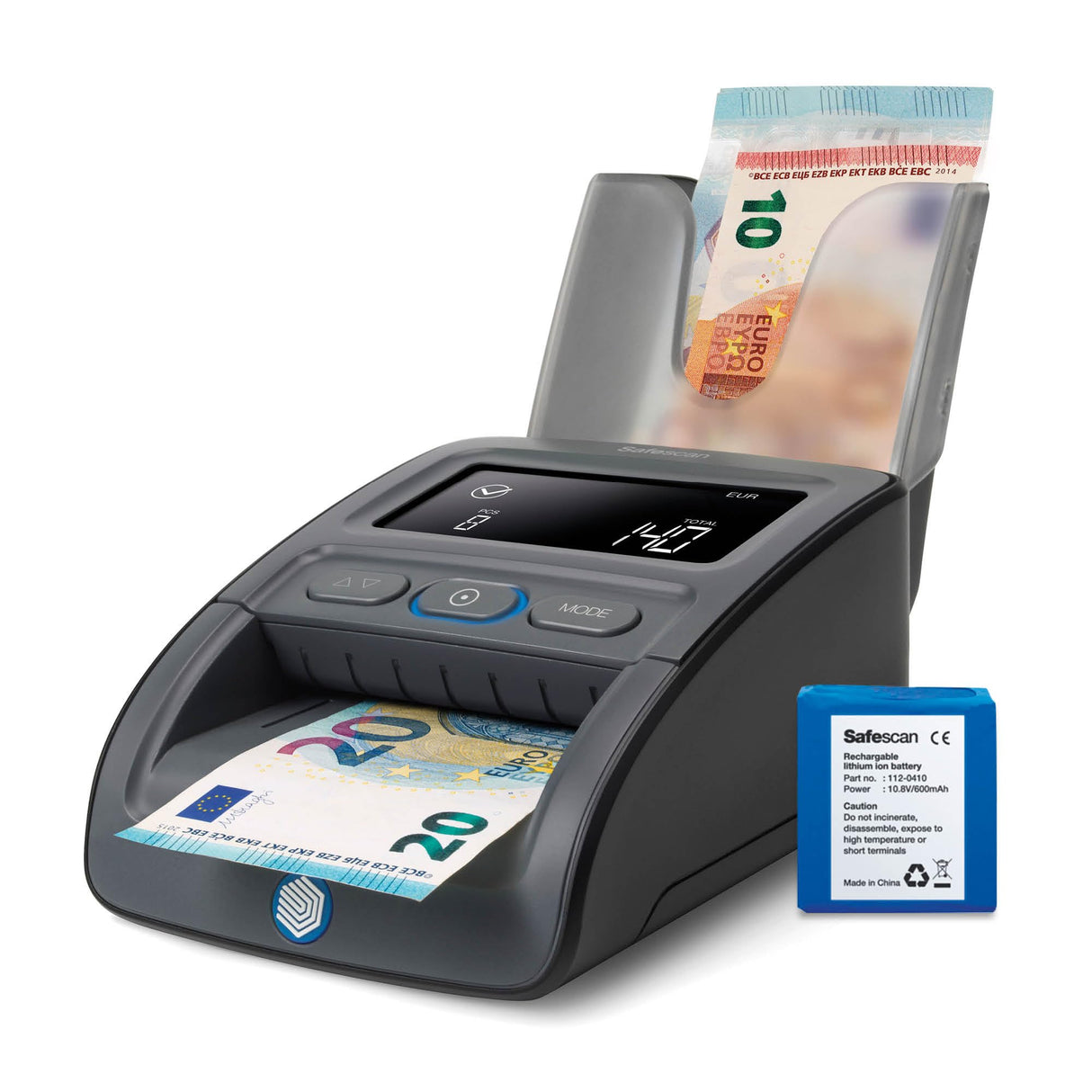 Detector de billetes falsos portátil Safescan 155-S completo para verificar rápidamente billetes - Detector billetes falsos con 7 puntos de detección - Detector de billetes falsos 100% fiable