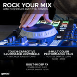 Gemini Sound SDJ-4000 DJ Equipment Console Table con 2 cubiertas, mezclador de audio de 4 canales, ruedas táctiles compatibles y pantalla HD de 7 pulgadas